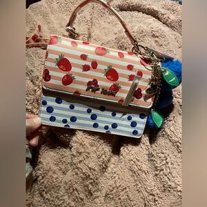 NWT Betsey Johnson RARE Fruit Convertible  Crossbody Purse Blueberry Keychain